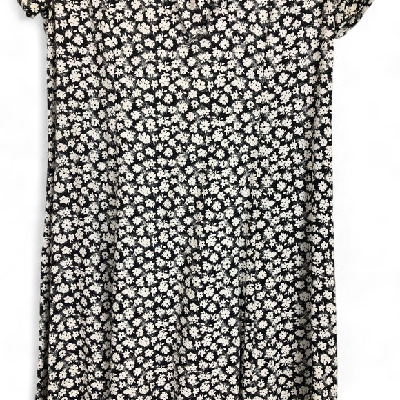 All Week Long Vtg 80s Maxi Dress Sz 10 Smocked Drop Bow Floral Black White - Picture 8 of 9